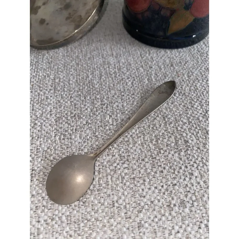 Rare Vintage Moorcroft Sterling Silver Art Pottery Jar & Spoon Antique Sugar